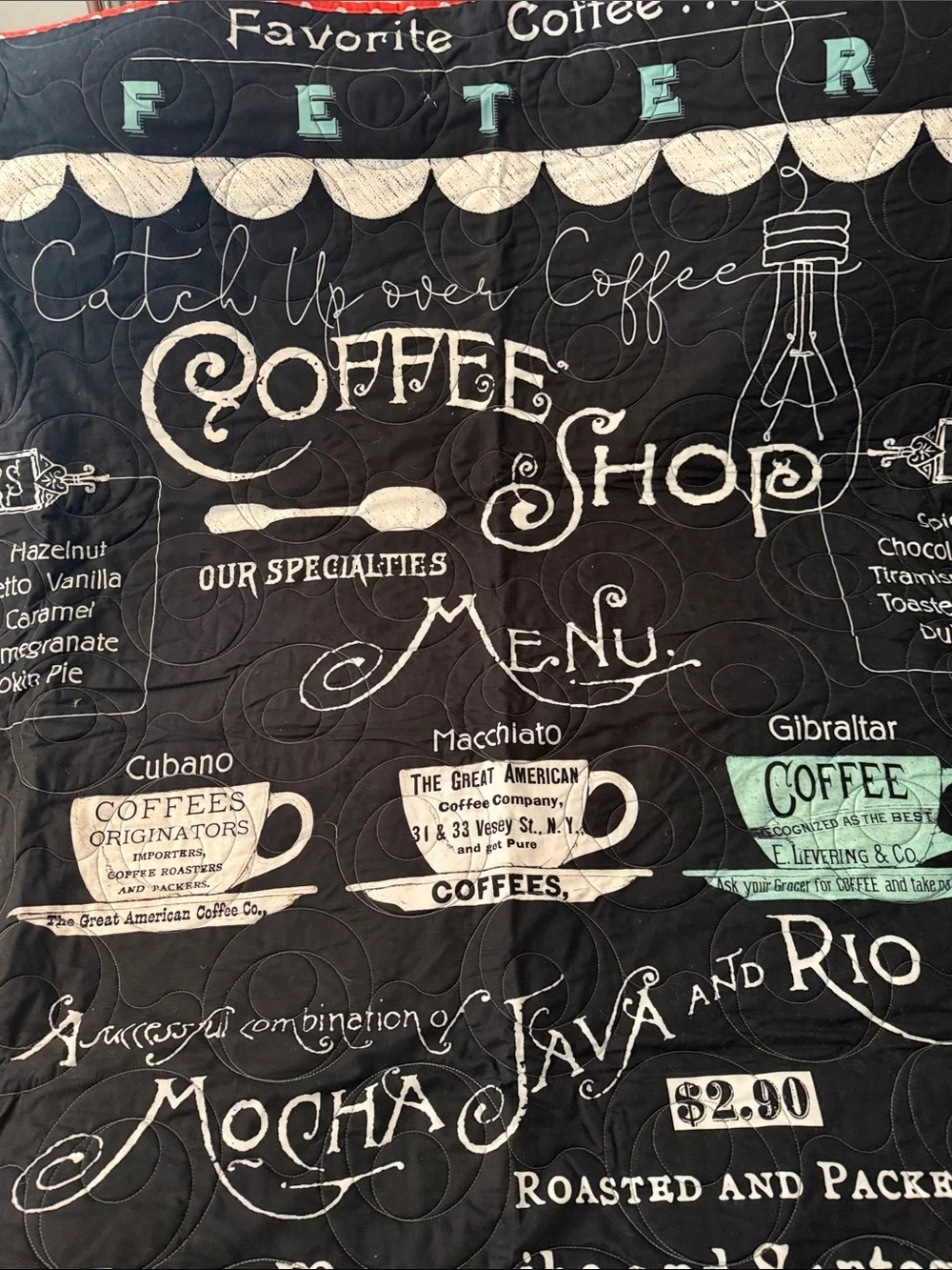 Handmade Coffee Quilt Throw 50x70 Coffee Lover Gift Cafe Kitchen Decor NWOT